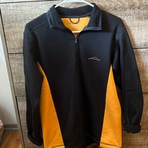 Eddie Bauer- pullover, color- Black/orange, size small